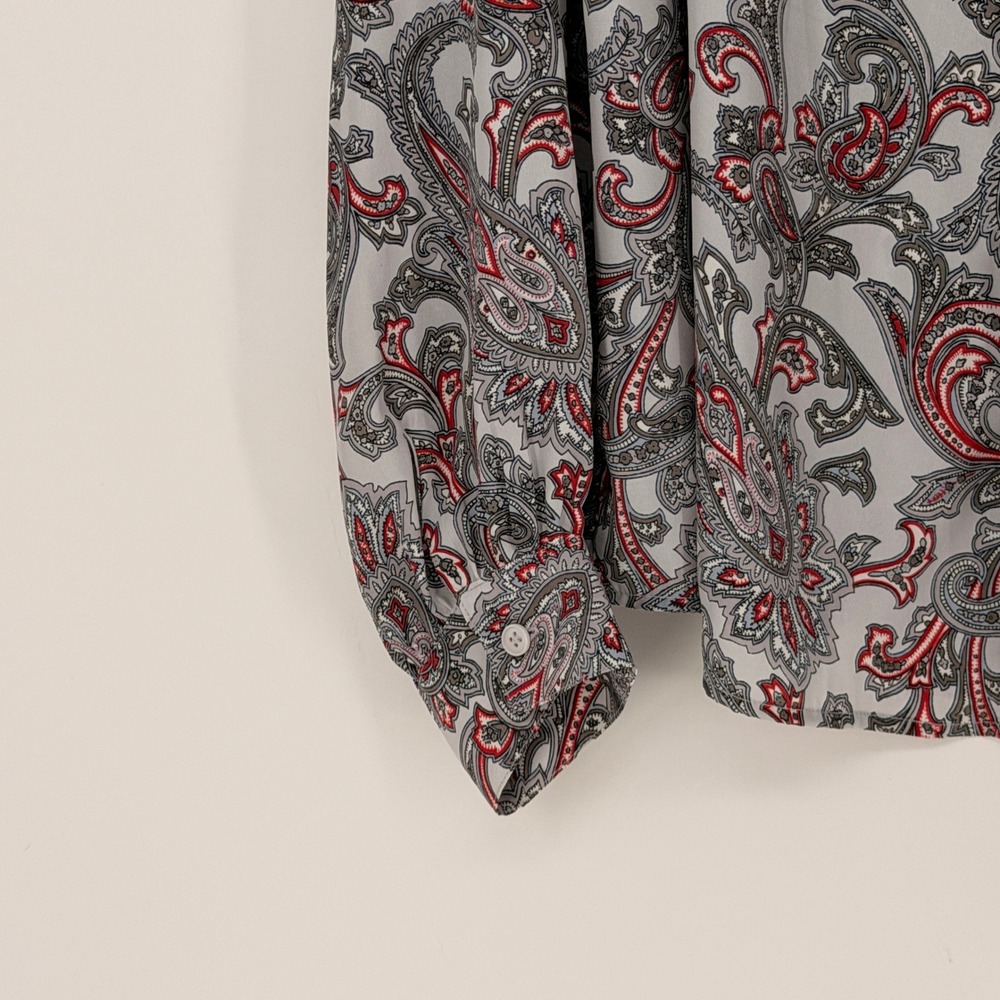 Alfred Dunner Blouse Women 42 Gray Red Paisley Tie Neck Vintage 80s Office Boho - Picture 3 of 6